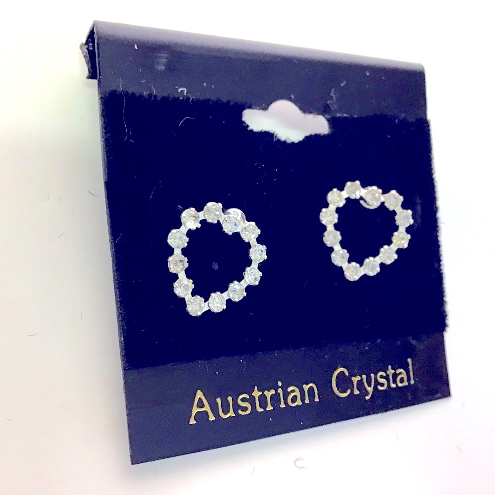 Austrian Crystal Pierced Earrings Heart Shaped with Clear Crystals